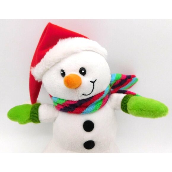 American Greetings Singing Snowman Plush Red Hat Green Mittens Scarf Works READ - Picture 2 of 7